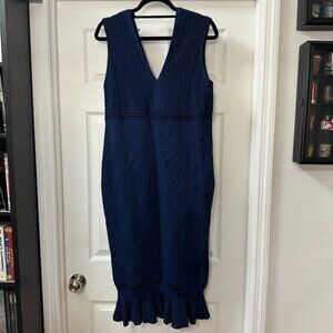 Eva Mendes NY&Co Krista Flounce Sweater Dress Sleeveless in Navy Blue size XL